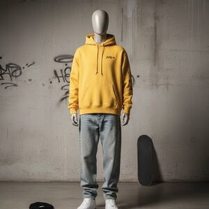 Obey Mustard Yellow Rose Logo Hoodie Sweatshirt Medium EUC